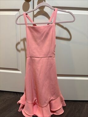 Rare Editions Pink Strappy Ruffle Hem Dress